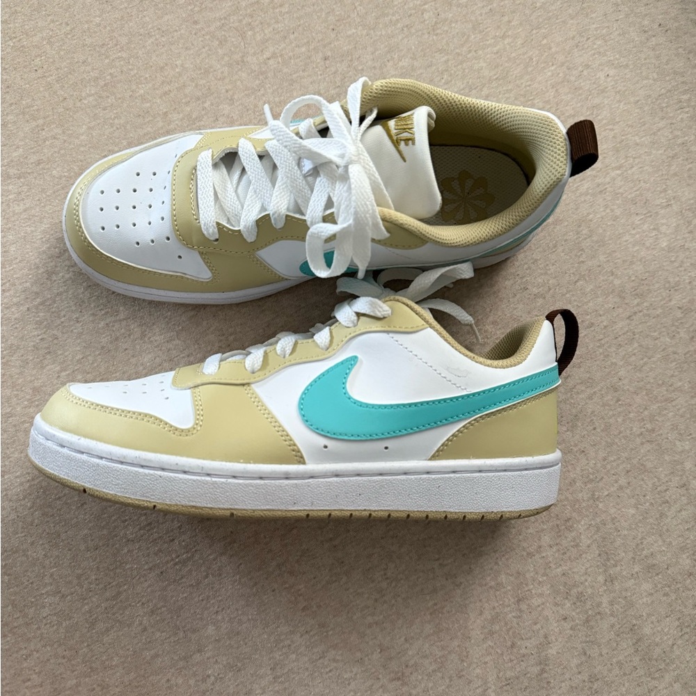Nike White and Tan Court Borough Low Recraft Shoes